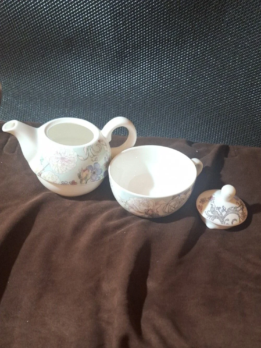 Floral Porcelain Tea for One Set in Light Blue and White